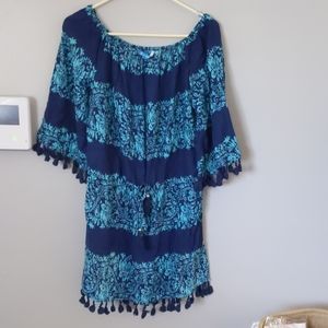 Blue off the shoulder dress/swim cover